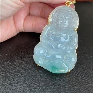 Gold Jadeite Jade Large Kwan Yin Buddha Pendant